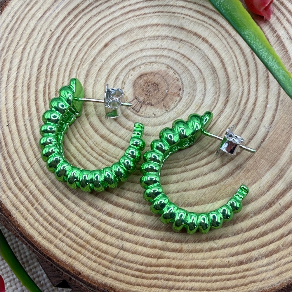 Green Hoop Earrings 925